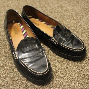 Sperry Top Sider Chunky Heel Windsor Penny Loafers Black Patent Leather 7.5M